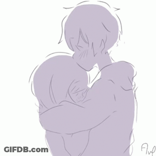 A Drawing Of A Man Hugging Another Man With The Letter F On The Bottom Left GIF
