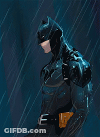 A Drawing Of A Man In A Batman Costume In The Rain GIF