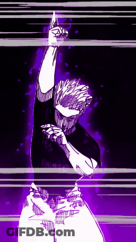 A Drawing Of A Man In A Black Shirt With A Purple Background And A Purple Light Behind Him GIF
