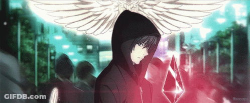 A Drawing Of A Man In A Hoodie With Wings On His Head GIF