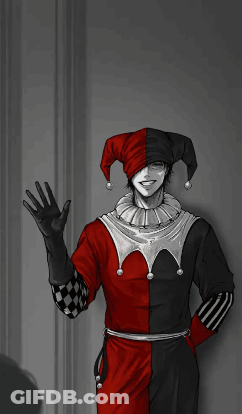 A Drawing Of A Man In A Jester Costume With The Word Hello Written Above Him GIF