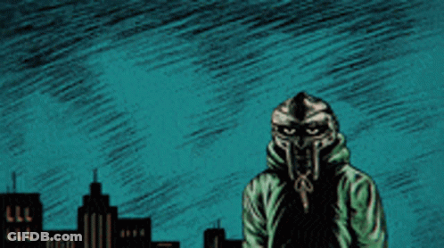 A Drawing Of A Man In A Mask With The Word Mr. Doom Above Him GIF