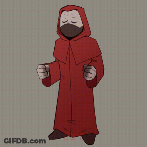 A Drawing Of A Man In A Red Robe With A Mask On His Face GIF
