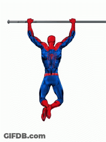 A Drawing Of A Man In A Spiderman Costume Hanging From A Bar GIF