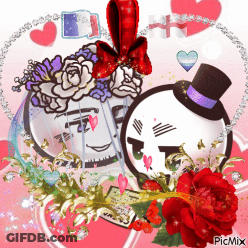 A Drawing Of A Man In A Top Hat Surrounded By Flowers And Hearts With The Watermark Picmix GIF