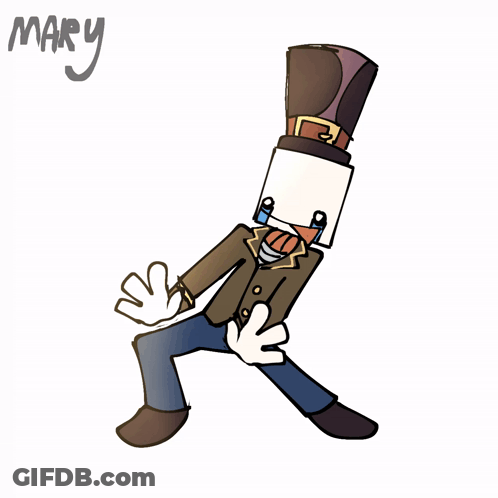 A Drawing Of A Man In A Top Hat With The Name Mary Written Below Him GIF