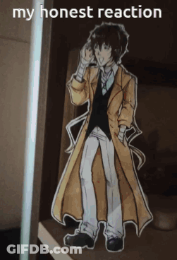 A Drawing Of A Man In A Trench Coat With The Words " My Honest Reaction " Above Him GIF