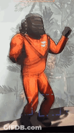 A Drawing Of A Man In An Orange Suit With A Backpack GIF