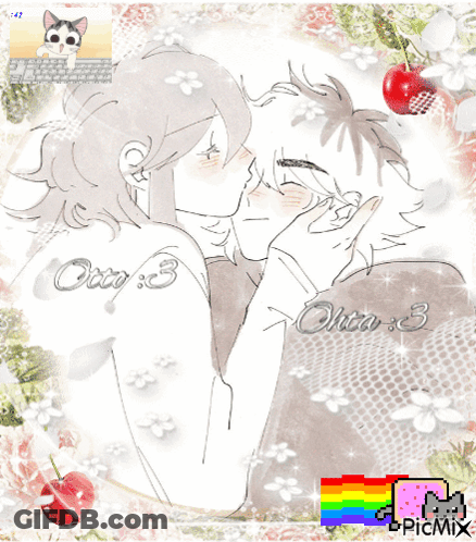 A Drawing Of A Man Kissing Another Man With The Word Otto 3 On The Bottom GIF