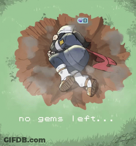 A Drawing Of A Man Laying In The Dirt With The Words No Gems Left Below Him GIF