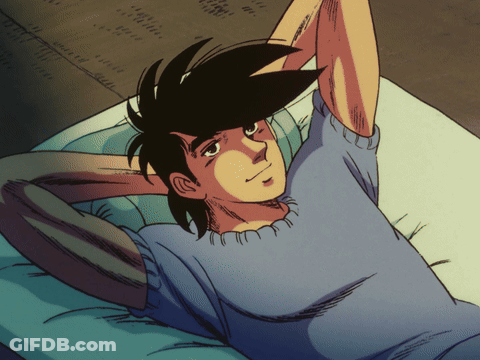 A Drawing Of A Man Laying On A Bed With His Arms Outstretched GIF