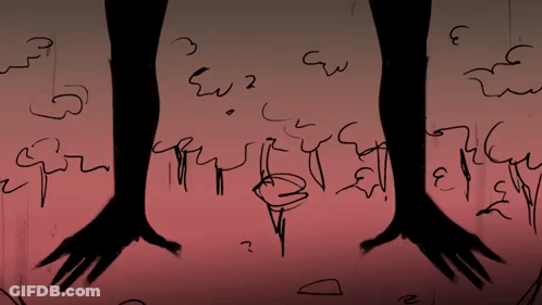 A Drawing Of A Man Looking At A Woman Kneeling Down GIF