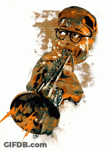A Drawing Of A Man Playing A Trumpet With Glasses On GIF