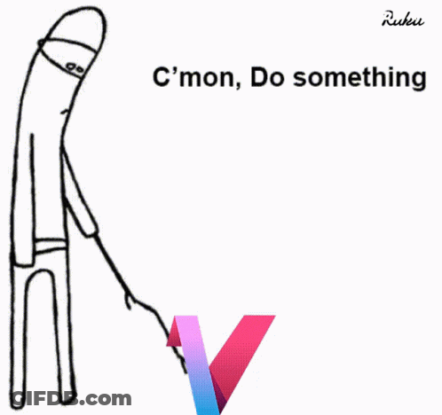A Drawing Of A Man Pointing At A Pink V With The Words " C'mon Do Something " On The Bottom GIF