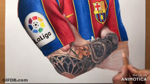 A Drawing Of A Man 'S Arm With Laliga On It GIF
