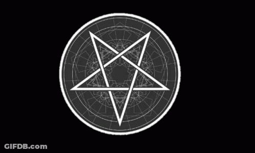 A Drawing Of A Man 'S Face In A Pentagram With The Word Panky On It GIF