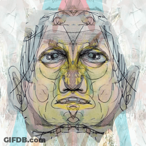 A Drawing Of A Man 'S Face With A Blue Triangle In The Corner GIF