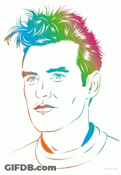 A Drawing Of A Man 'S Face With A Rainbow Colored Hair GIF