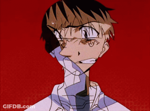 A Drawing Of A Man 'S Face With A Red Background And A White Shirt GIF