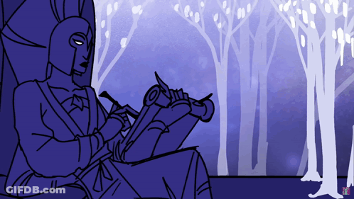 A Drawing Of A Man Sitting In Front Of Trees GIF