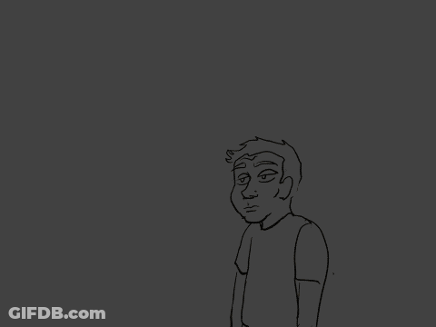 A Drawing Of A Man Standing In Front Of A Fire With Glowing Eyes GIF
