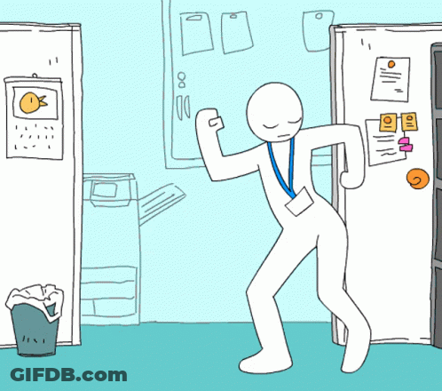 A Drawing Of A Man Standing Next To A Fridge With A Fish On It GIF