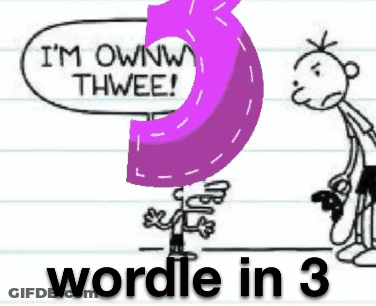 A Drawing Of A Man Standing Next To A Purple Number 3 That Says " I 'M Ownw Thwee " GIF
