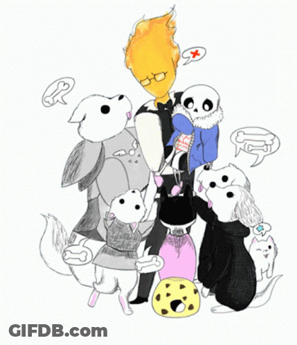 A Drawing Of A Man Surrounded By Dogs And A Cookie GIF
