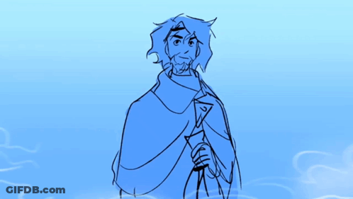 A Drawing Of A Man Surrounded By Snowmen In A Blue Background GIF