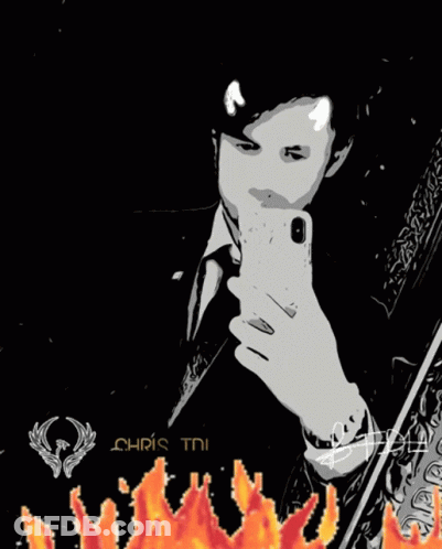 A Drawing Of A Man Taking A Selfie With The Name Chris Tdl Below Him GIF