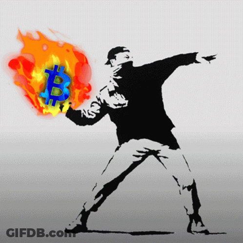 A Drawing Of A Man Throwing A Fireball With A Bitcoin Symbol GIF