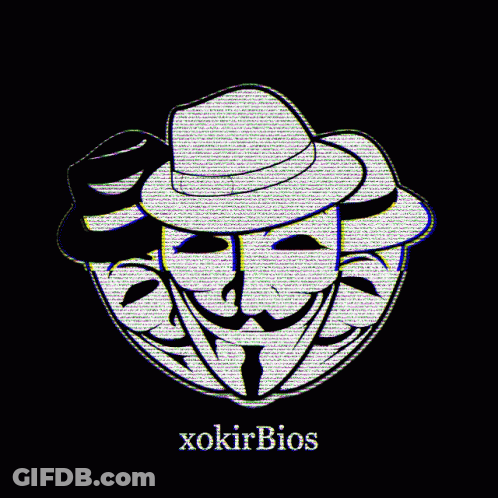 A Drawing Of A Man Wearing A Hat And A Mask With The Words Xokirbios Underneath It GIF