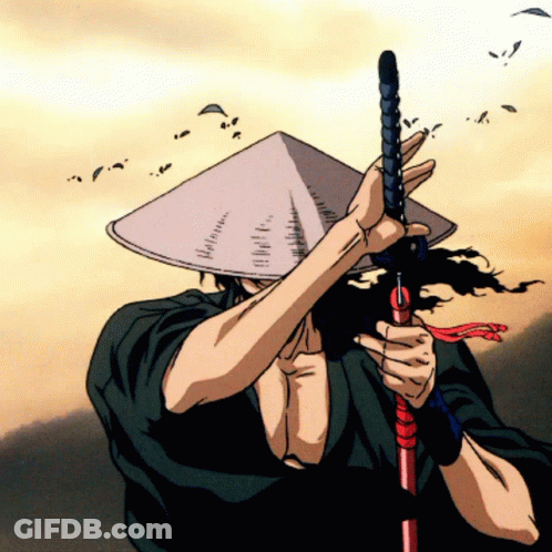 A Drawing Of A Man Wearing A Hat And Holding A Stick GIF