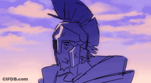 A Drawing Of A Man Wearing A Helmet Against A Purple Sky GIF