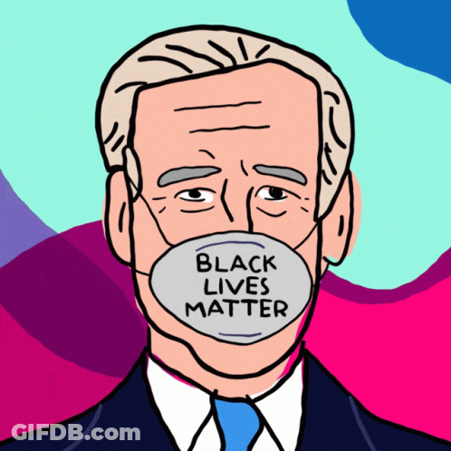 A Drawing Of A Man Wearing A Mask That Says " Black Lives Matter " GIF