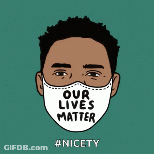 A Drawing Of A Man Wearing A Mask That Says Our Lives Matter GIF