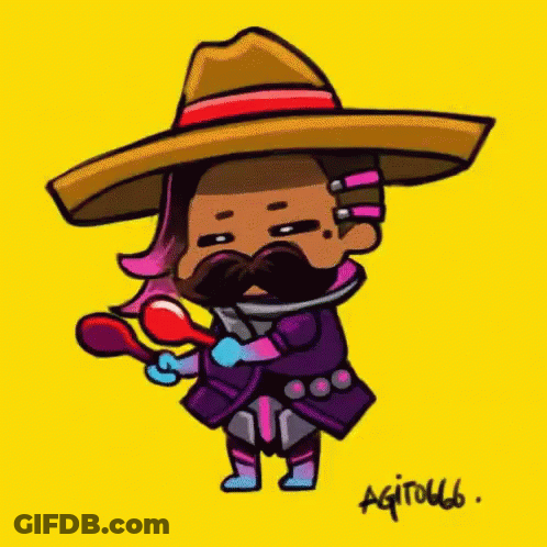A Drawing Of A Man Wearing A Sombrero And Holding A Spoon GIF