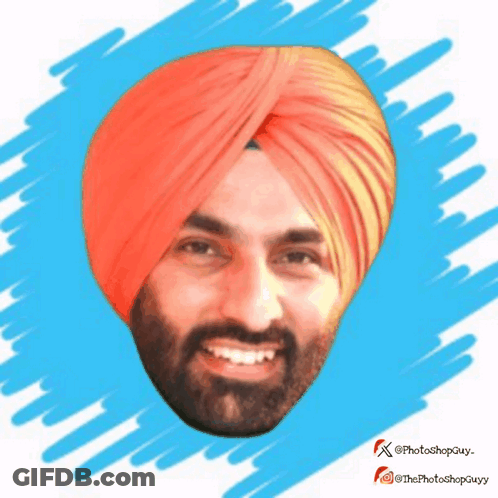A Drawing Of A Man Wearing An Orange Turban With The Words Photoshopguy On The Bottom GIF