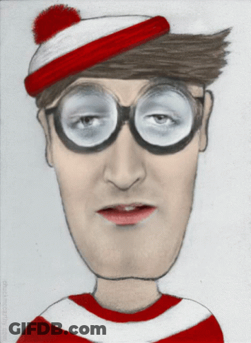 A Drawing Of A Man Wearing Glasses And A Red White And Blue Striped Shirt GIF