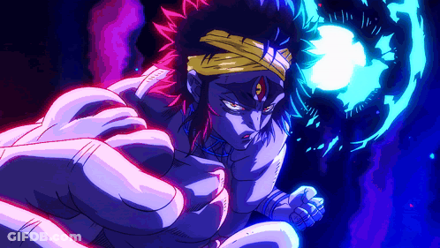 A Drawing Of A Man With A Bandage On His Head And A Blue Light Behind Him GIF