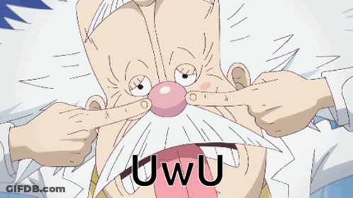 A Drawing Of A Man With A Beard Making A Funny Face With The Word Uwu On The Bottom Right GIF
