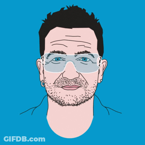 A Drawing Of A Man With A Beard Wearing Sunglasses On A Blue Background GIF