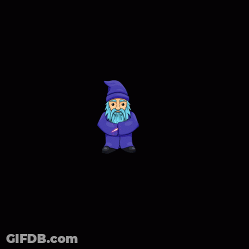 A Drawing Of A Man With A Blue Beard And A Blue Cape GIF