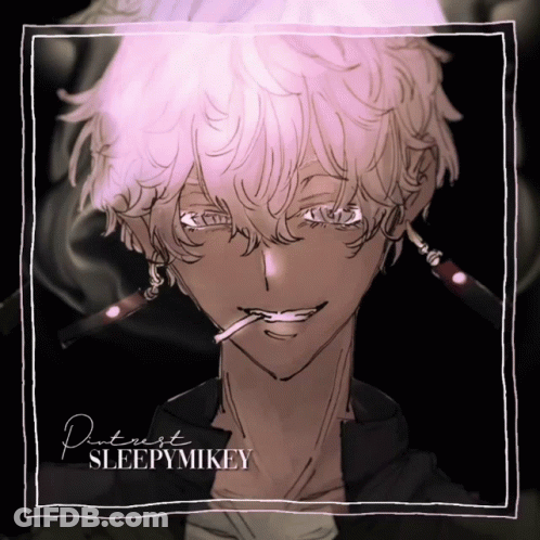 A Drawing Of A Man With A Cigarette In His Mouth And The Name Sleepymikey GIF