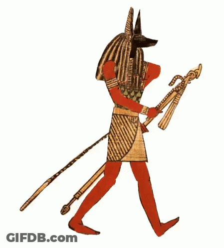 A Drawing Of A Man With A Dog Head Holding A Stick GIF