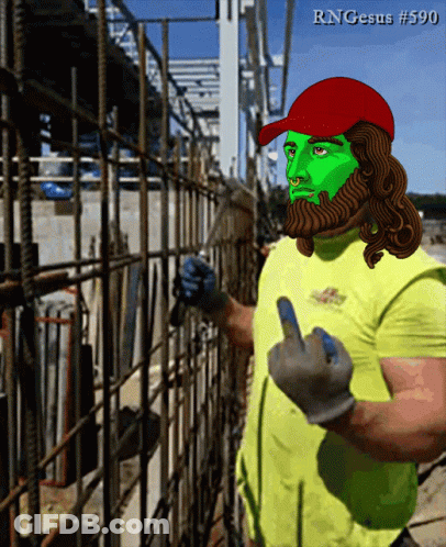 A Drawing Of A Man With A Green Face And A Red Hat With The Words Rngjesus # 590 Below Him GIF