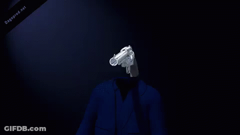 A Drawing Of A Man With A Gun In Front Of His Head With The Website Dagepro.net At The Bottom GIF