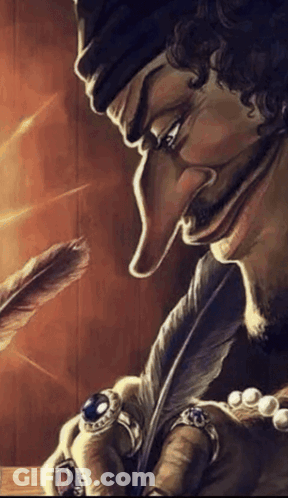 A Drawing Of A Man With A Long Nose Holding A Pen GIF