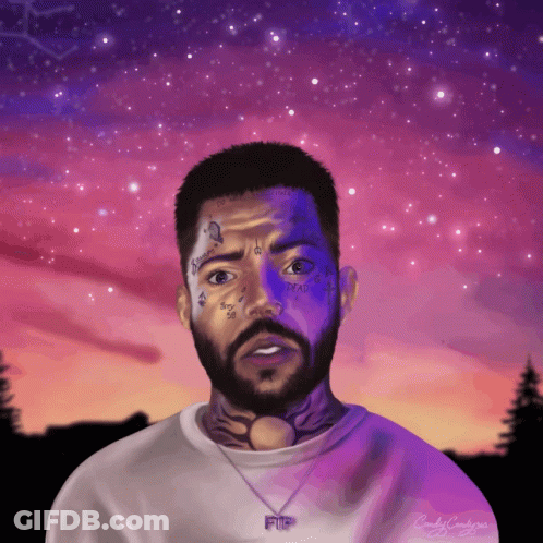 A Drawing Of A Man With A Purple Face And A Necklace That Says Ftp GIF