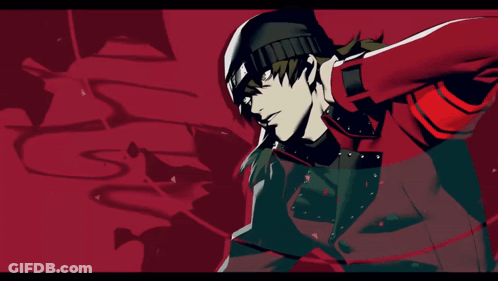 A Drawing Of A Man With A Red Jacket And A Black Hat GIF